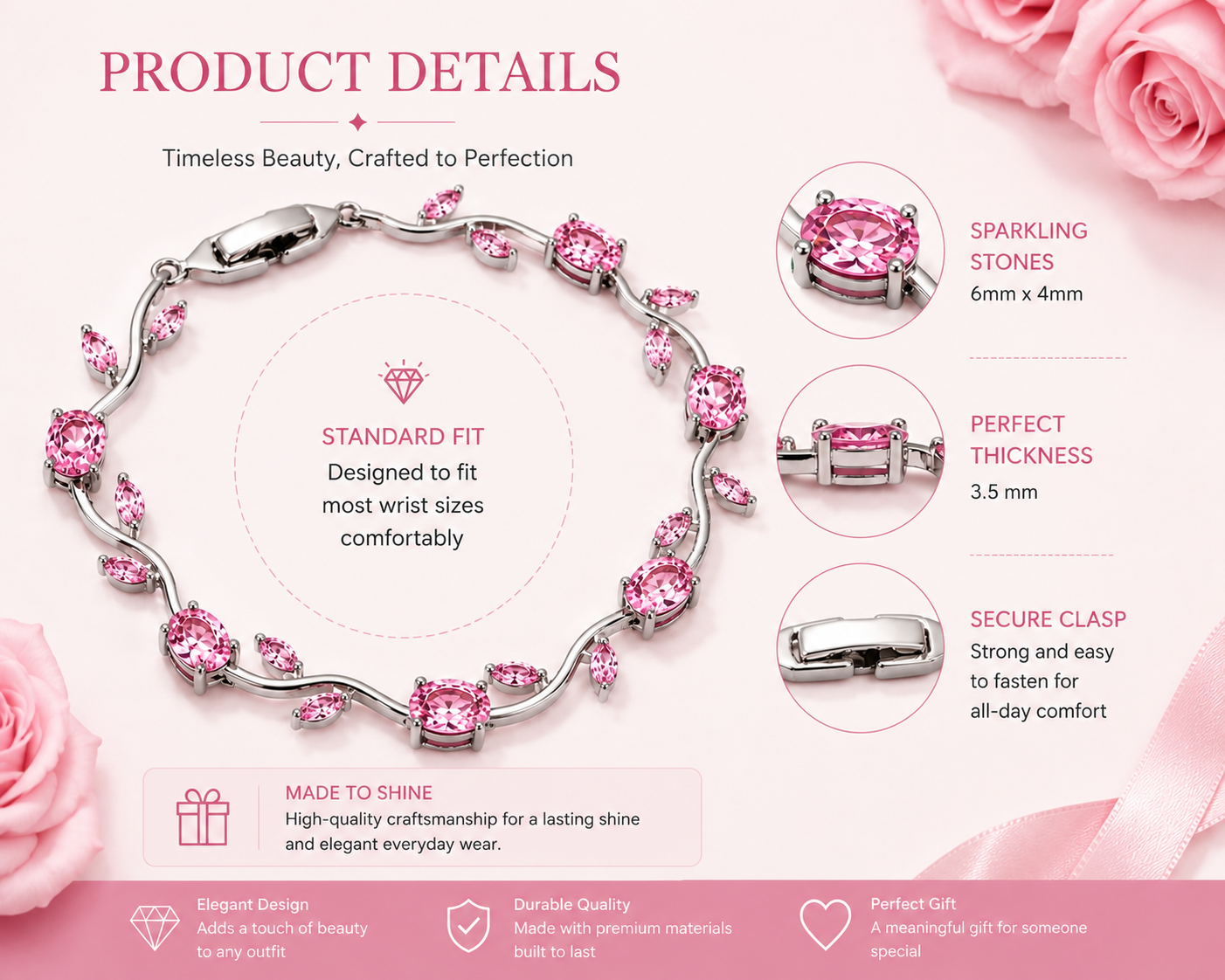 Pink Tulip Vine Bracelet